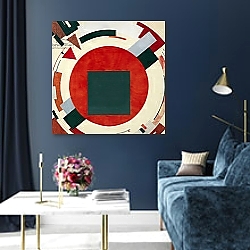 «Proun, circa 1922, El Lissitzky» в интерьере гостиной с розовым диваном «Proun, circa 1922, El Lissitzky» в интерьере гостиной с розовым диваном