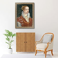 «Portrait of Bianca Cappello Wife of Francesco de Medici, Grand Duke of Tuscany, c.1585» в интерьере в классическом стиле над комодом «Portrait of Bianca Cappello Wife of Francesco de Medici, Grand Duke of Tuscany, c.1585» в интерьере в классическом стиле над комодом