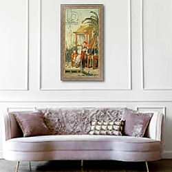 «A Chinese Garden, study for a tapestry cartoon, c.1742» в интерьере гостиной в классическом стиле над диваном «A Chinese Garden, study for a tapestry cartoon, c.1742» в интерьере гостиной в классическом стиле над диваном