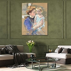 «Mother in Purple Holding her Child, c.1914» в интерьере в классическом стиле над банкеткой «Mother in Purple Holding her Child, c.1914» в интерьере в классическом стиле над банкеткой