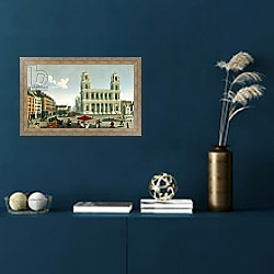 «View of the Church of Saint-Sulpice, engraved by Anne Rosalie Filleul» в интерьере в классическом стиле в синих тонах «View of the Church of Saint-Sulpice, engraved by Anne Rosalie Filleul» в интерьере в классическом стиле в синих тонах