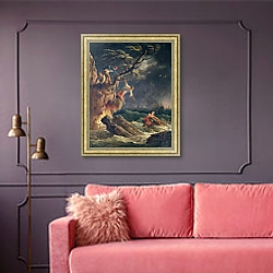 «The Tempest, c.1762» в интерьере гостиной с розовым диваном «The Tempest, c.1762» в интерьере гостиной с розовым диваном