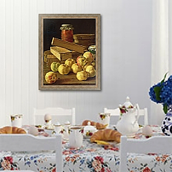 «Still life with apples, pots of jam and boxes of cake» в интерьере кухни в стиле прованс над столом с завтраком «Still life with apples, pots of jam and boxes of cake» в интерьере кухни в стиле прованс над столом с завтраком