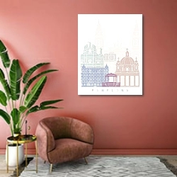 «Пастельные горизонты Памплоны: архитектурный ансамбль города» в интерьере современной гостиной в розовых тонах