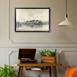 «Остров, Париж» в интерьере комнаты в стиле ретро с проигрывателем виниловых пластинок