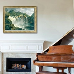 «Der Traunfall bei Gmunden» в интерьере классической гостиной над камином