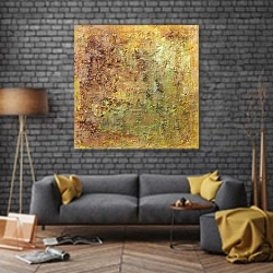 «Желто-коричневая абстракция» в интерьере в стиле лофт над диваном
