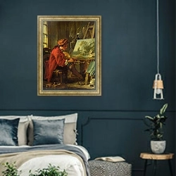 «The Painter in his Studio» в интерьере классической спальни с темными стенами