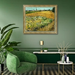 «Пшеничное поле 1» в интерьере гостиной в зеленых тонах