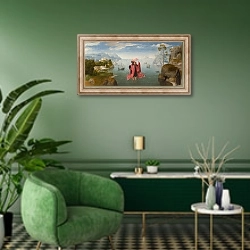 «Святой Кристофор, несущий младенца Христа» в интерьере гостиной в зеленых тонах