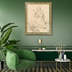 «- Принеси сюда этот клубок пряжи, - сказала она» в интерьере гостиной в зеленых тонах