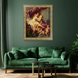 «Hercules and Omphale» в интерьере зеленой гостиной над диваном