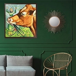 «The Story of Tom Thumb 28» в интерьере классической гостиной с зеленой стеной над диваном