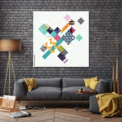 «Абстрактная многоцветная геометрическая композиция 2» в интерьере в стиле лофт над диваном