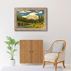 «Река, лес и белая гора» в интерьере в классическом стиле над комодом
