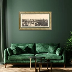 «Амергонец» в интерьере зеленой гостиной над диваном