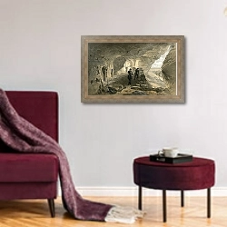 «Excavated church in the caverns at Inkermann, looking west» в интерьере гостиной в бордовых тонах