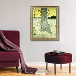 «The Old Tree; Le Vieil If, 1888» в интерьере гостиной в бордовых тонах