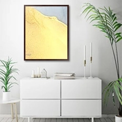 «Abstract gray with gold ink art 5» в интерьере светлой минималистичной гостиной над комодом