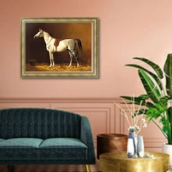 «Белая лошадь в конюшне» в интерьере классической гостиной над диваном