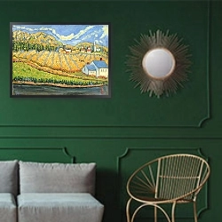 «Harvest, St. Germain, Quebec» в интерьере классической гостиной с зеленой стеной над диваном