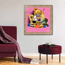 «Teddy Bear 185» в интерьере гостиной в бордовых тонах