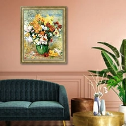 «Bouquet of Chrysanthemums, c.1884» в интерьере классической гостиной над диваном