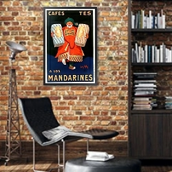 «Cafés tés a los Mandarines» в интерьере кабинета в стиле лофт с кирпичными стенами