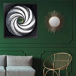 «Lense Swirl with Palm Tree, 2005» в интерьере классической гостиной с зеленой стеной над диваном