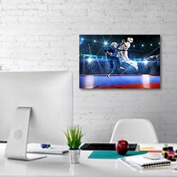 «Бокс, карате, тхэквондо» в интерьере светлого офиса с кирпичными стенами