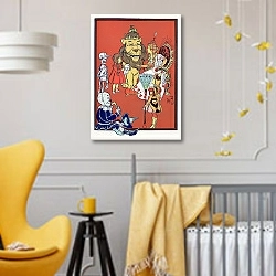 «Ты должен отдать мне Золотую чашу» в интерьере детской комнаты в желто-серых тонах