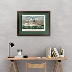 «The grand new steamboat Pilgrim» в интерьере кабинета с серыми стенами над столом