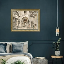 «Sketches and Drawings of the Alhambra. London» в интерьере классической спальни с темными стенами