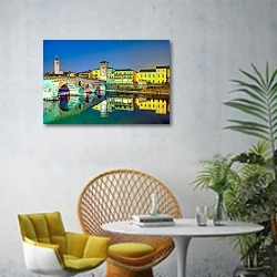«Италия, Верона. Отражения Ponte di Pietra» в интерьере современной гостиной с желтым креслом