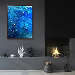 «Подводный мир 4» в интерьере гостиной в стиле минимализм с камином