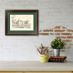 «Дрезден город и его окрестности пл.07» в интерьере кабинета с кирпичными стенами над письменным столом