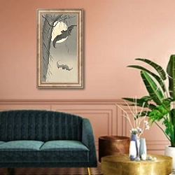 «Two bats at full moon» в интерьере классической гостиной над диваном