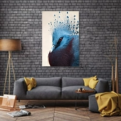 «Синяя райская птица » в интерьере в стиле лофт над диваном