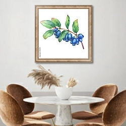 «Веточка жимолости с синими ягодами» в интерьере кухни над кофейным столиком
