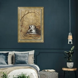 «Indian Falls, Indian Brook, Cold Springs, New York» в интерьере классической спальни с темными стенами