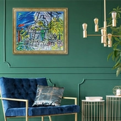 «Уборка мусора в грозовом небе» в интерьере в классическом стиле с зеленой стеной