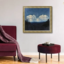 «Зимняя ночь в горах» в интерьере гостиной в бордовых тонах