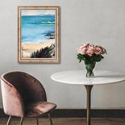 «Бухта с пляжем в Греции» в интерьере в классическом стиле над креслом