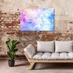 «Розово-голубая абстракция с брызгами и  потеками краски» в интерьере гостиной в стиле лофт над диваном
