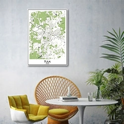 «Тула: Карта исторического сердца России» в интерьере современной гостиной с желтым креслом