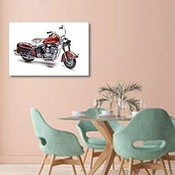 «Model of red bike on white background» в интерьере современной столовой в пастельных тонах