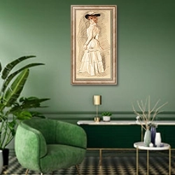 «Elégante à la canne» в интерьере гостиной в зеленых тонах