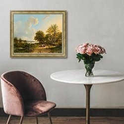 «Flusslandschaft mit Reiter und Wanderern» в интерьере в классическом стиле над креслом