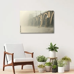 «Рыбак под туманным мостом» в интерьере современной комнаты над креслом