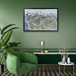 «Горный пейзаж 2» в интерьере гостиной в зеленых тонах